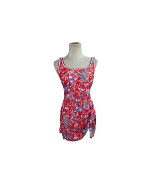 Modlily Tropical Floral Swimdress One Piece Swimsuit Side Sarong Women’s Size M